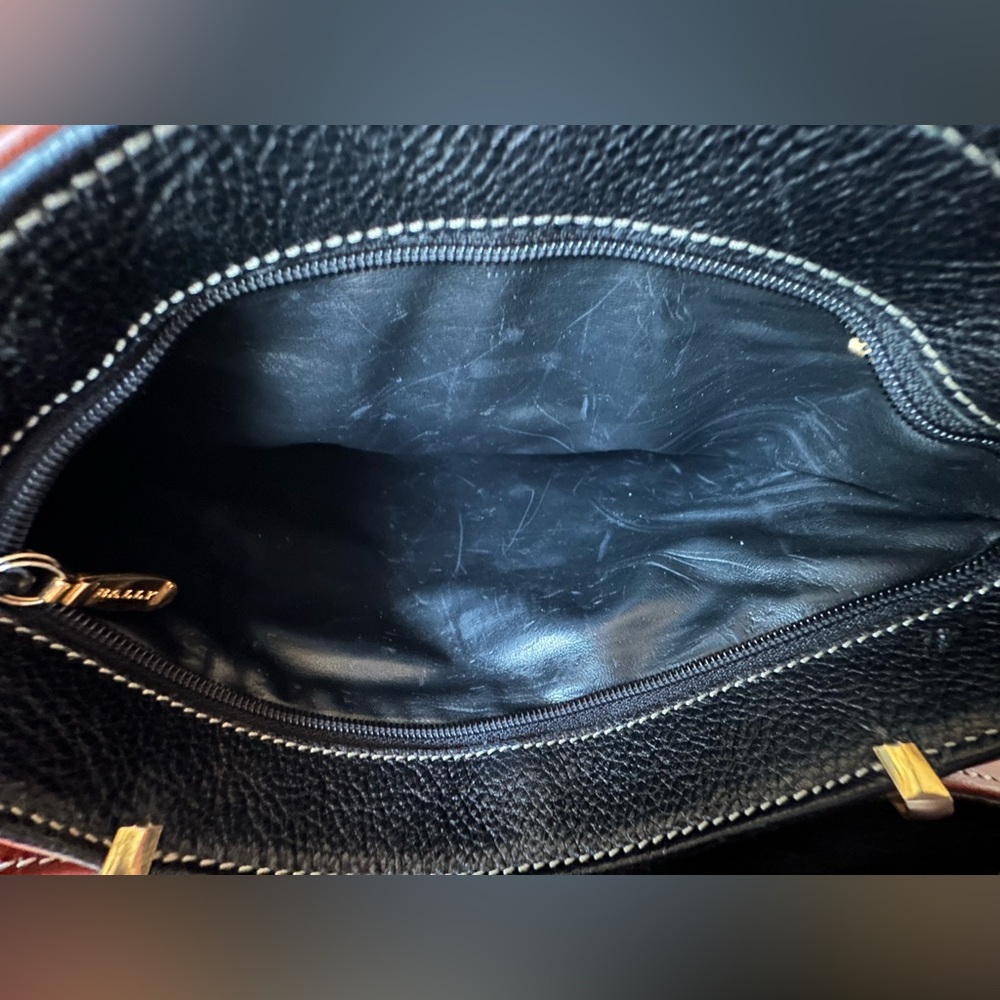 BALLY Vintage Black and Brown Genuine Pebbled Leather Tote Bag - Picture 12 of 13